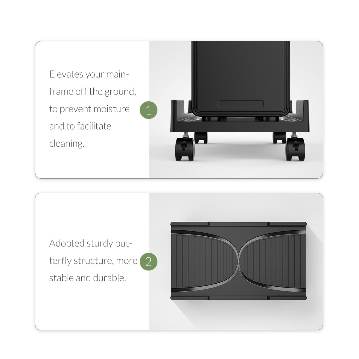ORICO Mobile CPU Stand with Casters ABS Gaming PC Tower Stand for Under Desk Computer Stand Black Computer Tower Stand Under Desk Pc Stands-18.11*10.43*2.36 in