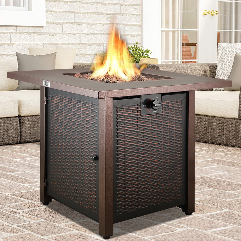 Outdoor Fire Pit Table Segmart 40 000 Btu Wicker Square Propane Fire Pit Table With Auto Ignition Lava Rock Adjustable Flame Backyard Fire Pit Table With Removable Lid Etl Certified S9680 Walmart Com