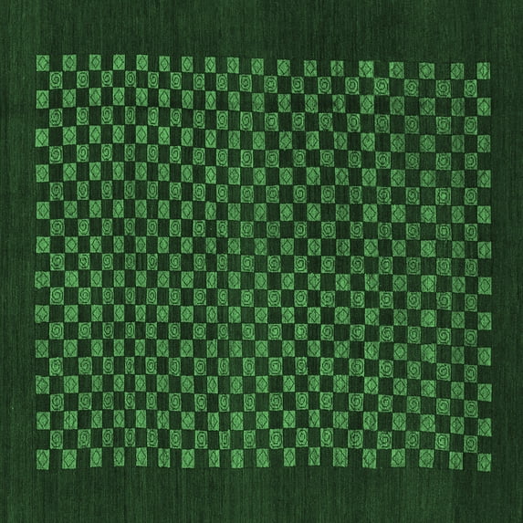 Ahgly Company Indoor Square Checkered Emerald Green Modern Area Rugs, 6' Square