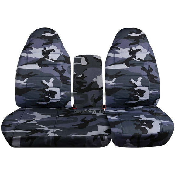 Fits 1997-2000 Ford F-150 Camo Seat Covers 40/60 Bench w Molded Headrests,One Cup Holder:Gray