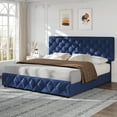 thumbnail image 1 of EDTara Upholstered Platform Bed with Storage Drawers & Adjustable Headboard, Linen Fabric, Diamond Button Tufted, No Box Spring Required, 1 of 7