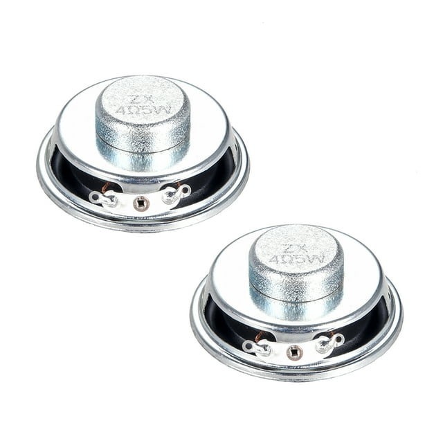 Unique Bargains Haut-Parleur 5 W 4 Ohms Haut-Parleur Rond 50 mm pour Haut-Parleurs Audio DIY, Présenté comme une Paire de Haut-Parleurs Ronds Compacts avec une Finition Métallique et des Bornes de Câblage Visibles. Convient aux Projets Audio DIY, aux Systèmes Audio Domestiques et aux Mises à Niveau Audio de Voiture.