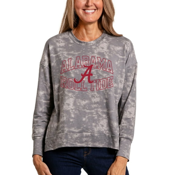 Women's Gray Alabama Crimson Tide Brandy Tie-Dye Long Sleeve Tri-Blend Pullover Top