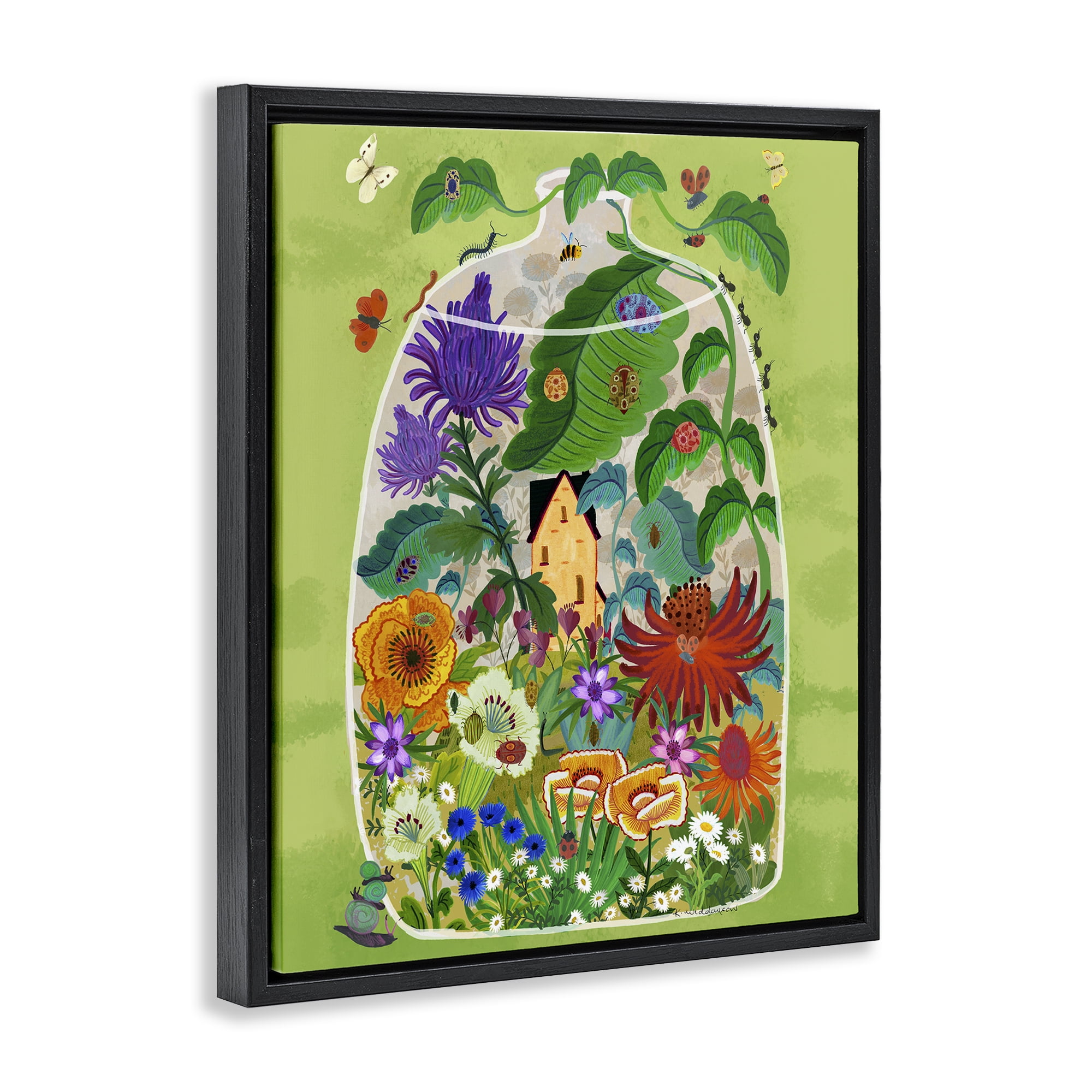 Stupell Industries Terrarium Bug Garden Black Framed Floater Canvas Wall Art, design by Kay Widdowson