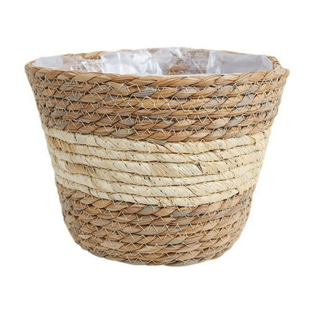Cesta de maceta tejida de ratán - Cubierta para macetas de boca ancha para suculentas y plantas - Almacenamiento de decoración natural de bambú para el hogar