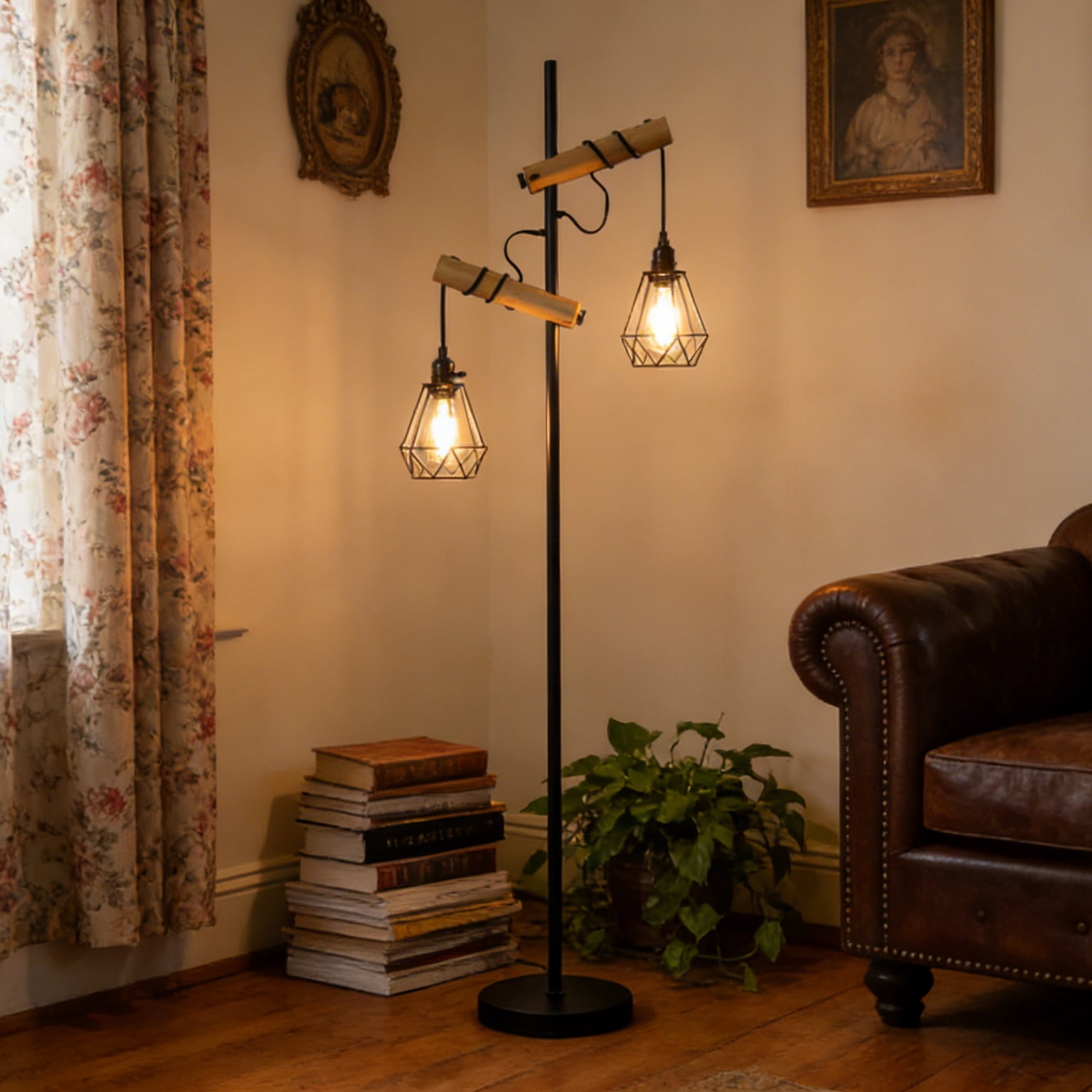 Industrial Tall  wooden black Floor Lamps for Living Room, Bedroom, Study Room, Office
