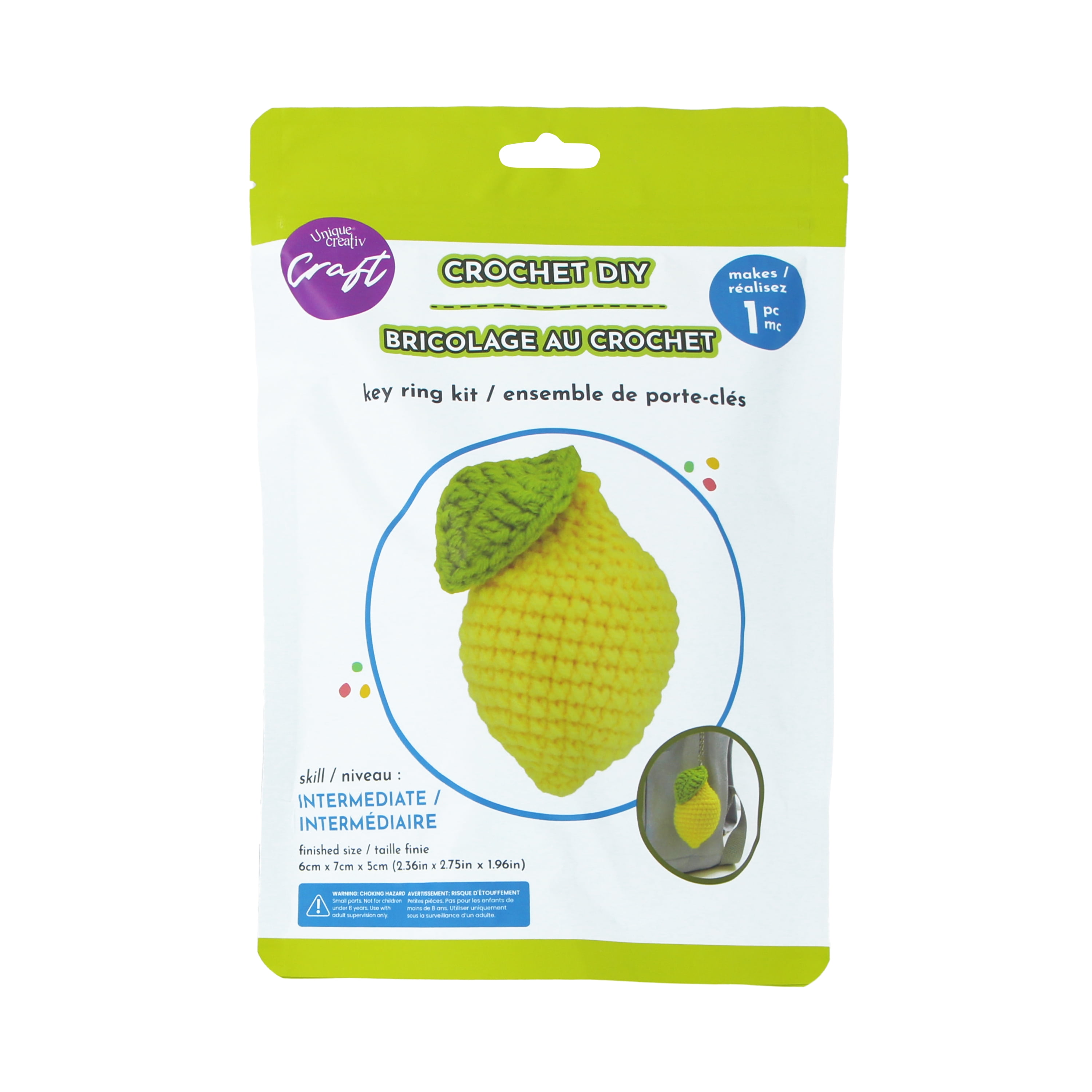 UNIQUE CREATIV CRAFT Crochet Key Ring Kit — Lemon, 1 pc, Age 8+, CROCHET KRING LEMON