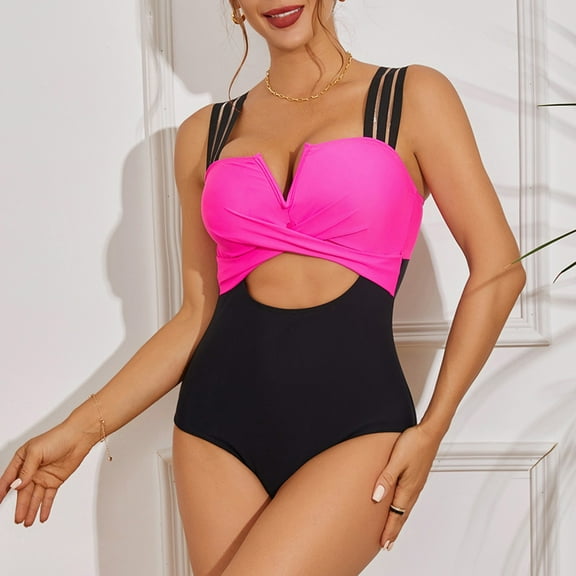 Njoeus Women's Color Block Cutout One 1 Piece Swimsuits Push Up Tummy Swimsuit Control High Waisted Crisscross Front Bathing Suit Monokini Swimwear (with Padded)