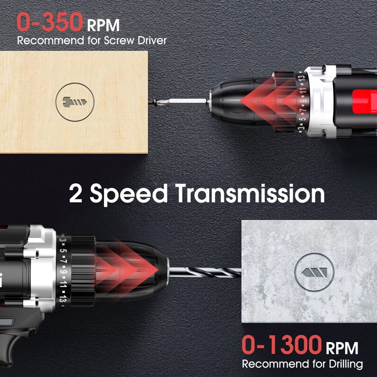 ZHONGAN 21V Cordless Drill Set – 10mm(3/8") Chuck, 2 Batteries & 24 Bits, Lightweight Power Tool