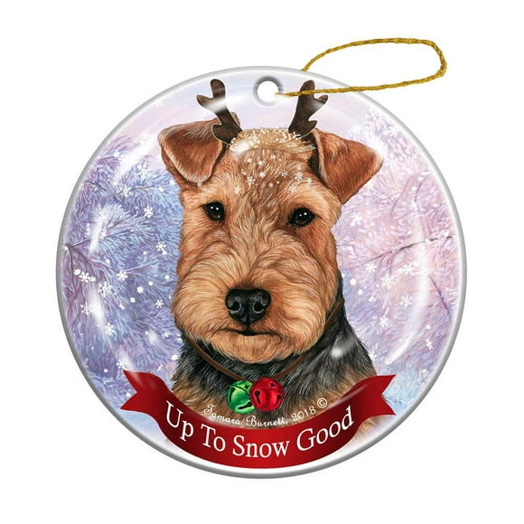Cadeaux des Fêtes pour Animaux de Compagnie Welsh Terrier Noir et Beige Ornement de Noël en Porcelaine