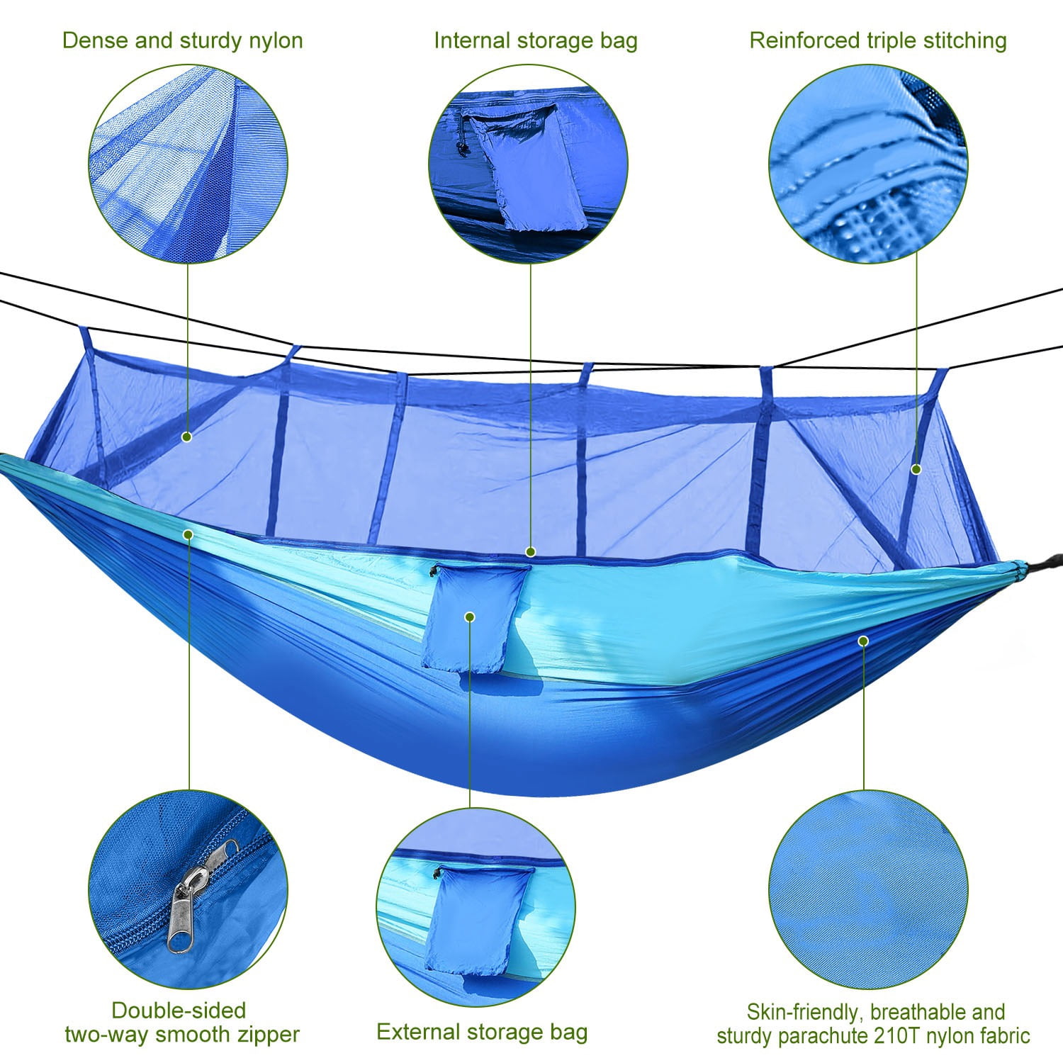 102x55in Camping Hammock TeqHome 2 Person Hammock Tent with Strap Hook Carry Bag for Outdoor Hiking Survival Travel Blue