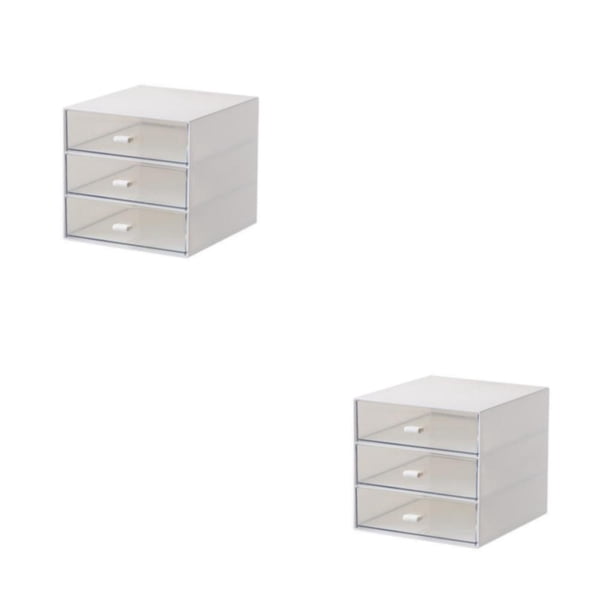 Caja de almacenamiento de escritorio Bewildely con cajones Organizador de plástico blanco Cuadrícula triple 2Conjunto