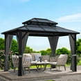 thumbnail image 6 of 10x12ft Gazebo, Hardtop Outdoor Canopy Aluminum Frame Permanent Gazebo with Netting and Curtains, Polycarbonate Garden Tent for Patio, Lawn, Backyard, Deck, 6 of 6