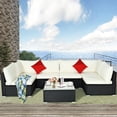 thumbnail image 2 of Costway 7PCS Patio Rattan Furniture Set Sectional Sofas Off White & Navy Cushion Covers, 2 of 8