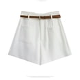 thumbnail image 3 of New Suit Shorts Women Summer New Fashion High Waist Belt Casual Loose A-Line White Wide Leg Fashion Shorts-Khaki-M, 3 of 6