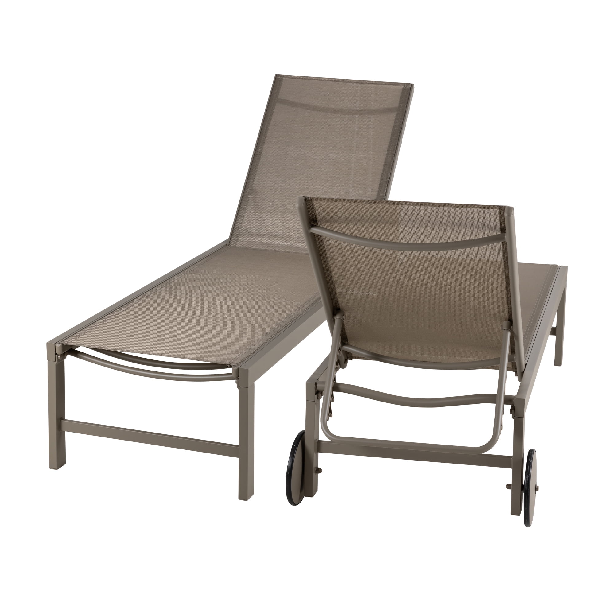 Walsunny 2pcs Patio Outdoor Chaise Lounge Chair with Wheels for Outside Aluminum Adjustable