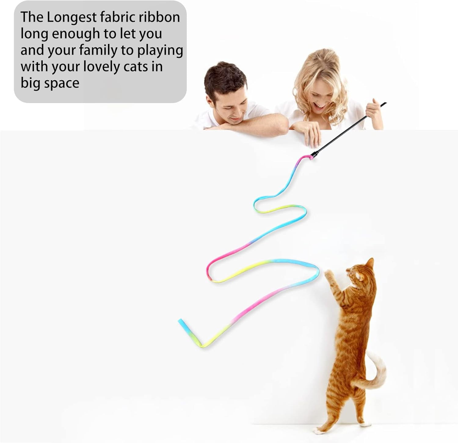 Interactive Cat Wand Toys Interactive Cat Teaser Wand String Ribbon Rainbow Charmer for Cats and Kittens - 20Pcs