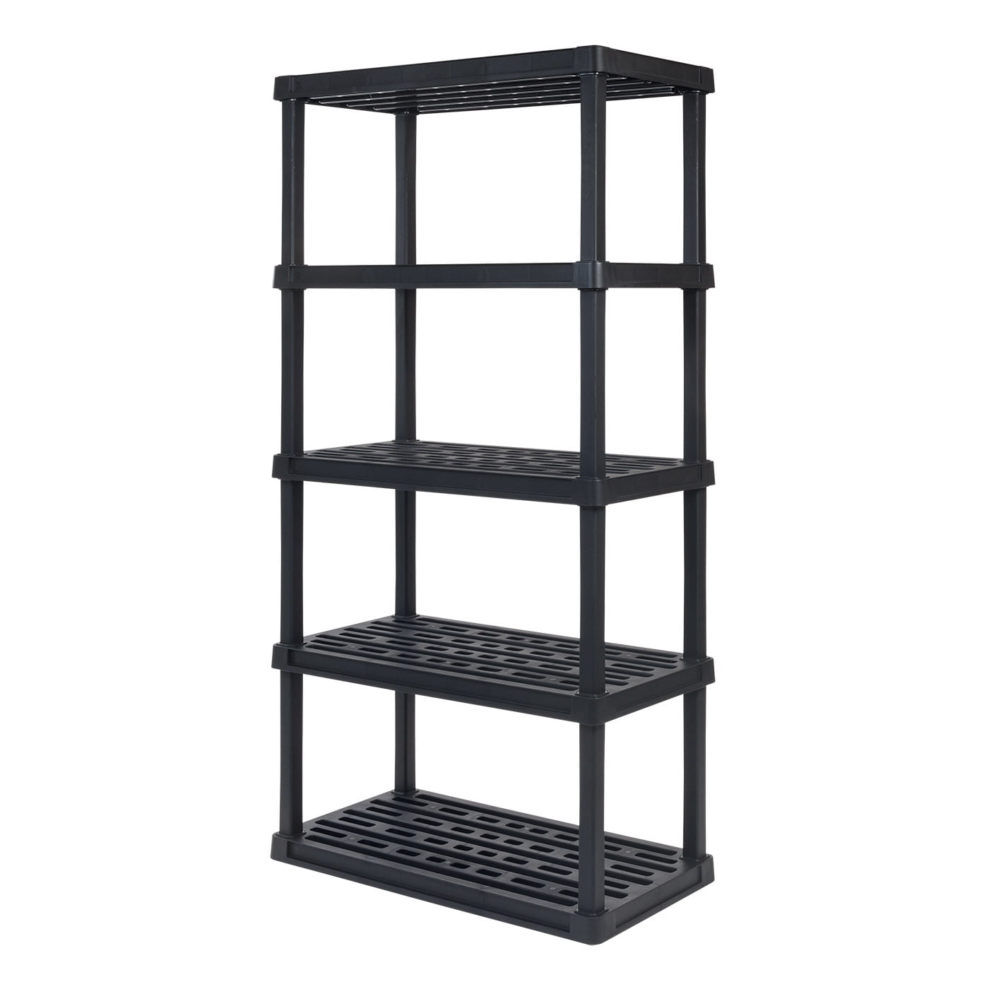 IRIS 5-Tier Plastic Storage Shelves, 73" H x 17" W x 35" D, 500 Lb Total Capacity, Black