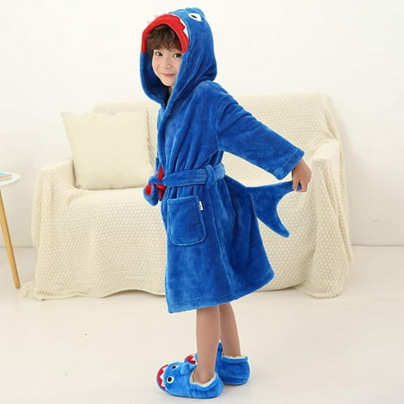 

Konbeca Boys Girls Hooded Bathrobe Toddler Winter Long Sleeve Shirts Boys Girls Cartoon Sleepwear Flannel Night-Robe Sleepwear Gift Selections for Kids Blue 5-7 Years