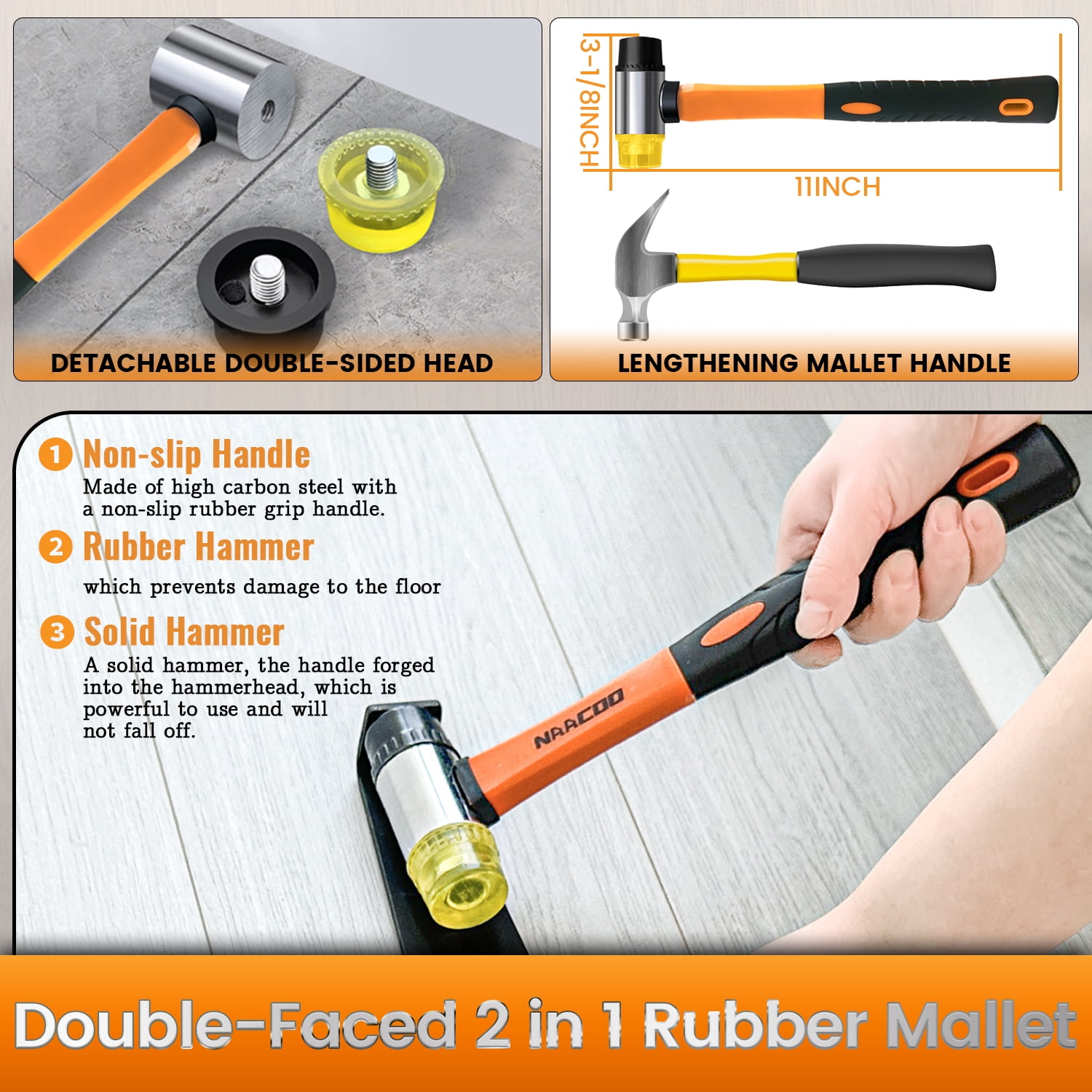 NAACOO Laminate  Flooring Tools, Tapping Block for Vinyl Plank Flooring - Double Sided with Notches, Pull Bar, 40Pcs Floor Spacers, Rubber Mallet. Universal Floor Installation kit