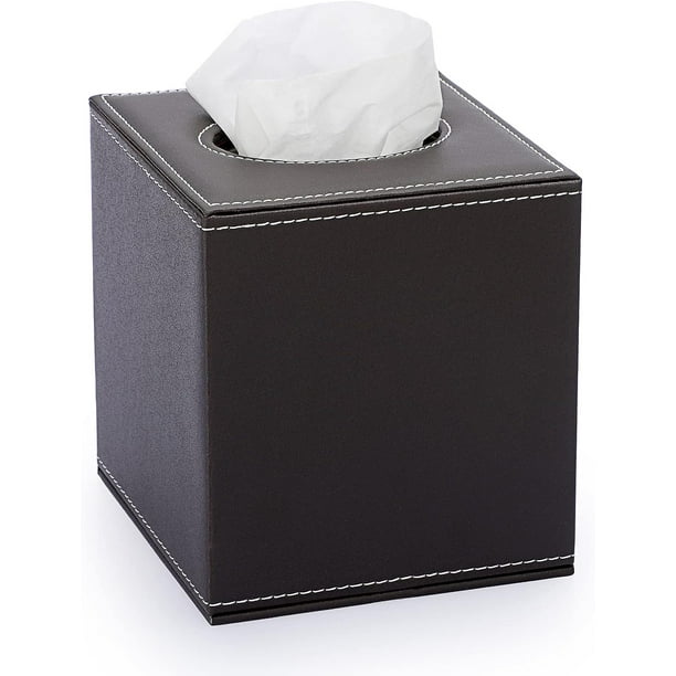 Funda cuadrada de cuero para caja de pañuelos: elegante soporte para caja de pañuelos con parte inferior magnética, cómoda, mesita de noche, mesa, encimera, hogar, oficina, coche, marrón