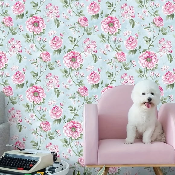1 Roll Of Floral Self-adhesive Wallpaper, Pink Peony Flowers, Thickened Waterproof And Moisture-proof, Easy To Clean, Removable Stickers, Bedroom, Living Room, Wall Decoration, Wallpaper, Cabinet, Des
