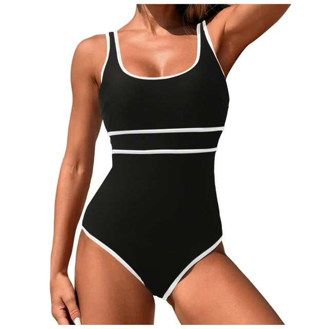 PEASKJP Womens Swimsuits One Piece Womens One Piece Swimsuit Tummy Control Slimming Bathing Suit High Waisted Ruched Swim Suit Color Block Swimwear,White S