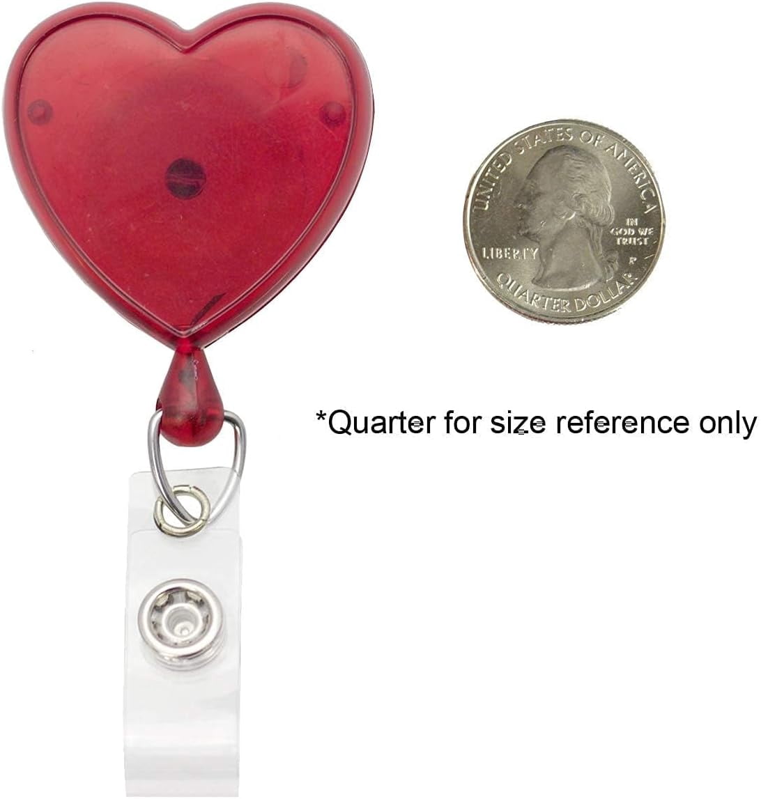 25 Pack - Heart Shaped Retractable Badge Reel with Rotating Swivel Spring Clip - Cute Heavy Duty Name Tag Reels for Nurses, Pediatrics, Teachers, EKG and More by Specialist ID (Red)