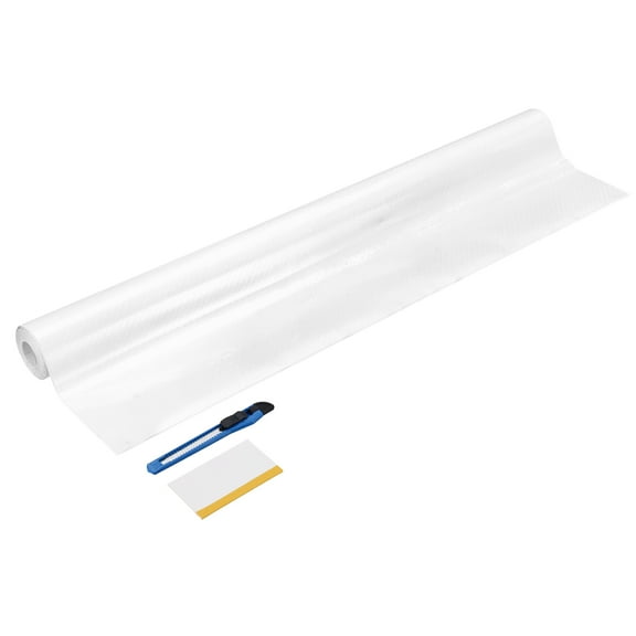 1 Set 6D Carbon Fiber Vinyl Wrap 19.69" x 10ft Self-Adhesive Car Sticker Waterproof Wrap Roll for DIY Decor Automotive Exterior Interior Protection with Scraper Tool, White