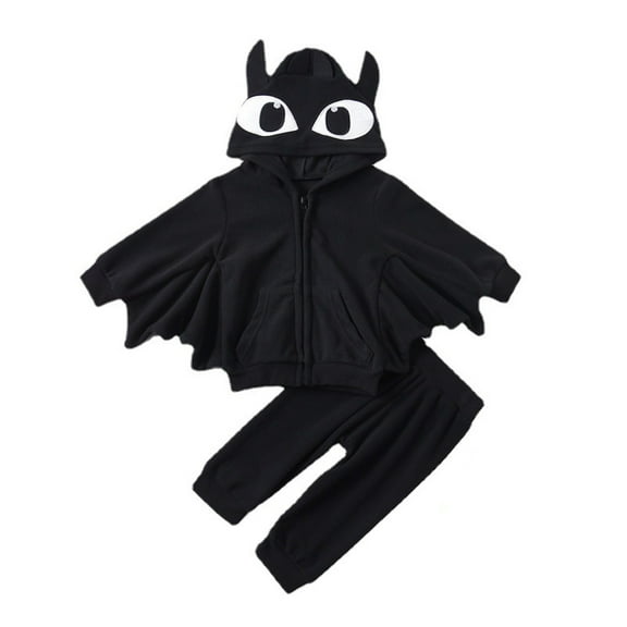Xudanell Baby Outfits Halloween Bat Hooded Blouse Toddler Kids Bat Graphic Tops Pants Set Black 12-18 Months