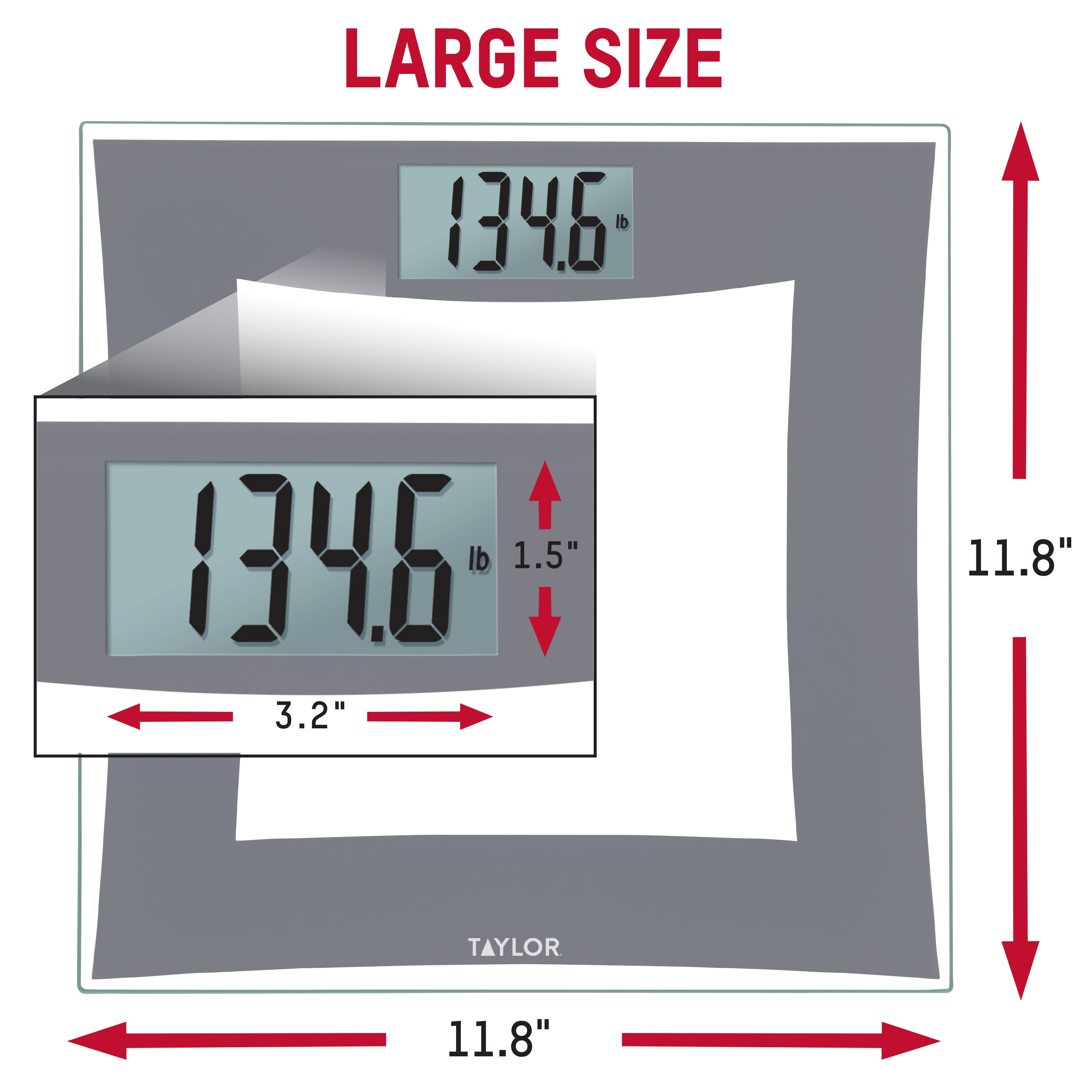 Taylor 11.8-inch x 11.8-inch Tempered Glass Digital Body Weight Scale, Gray