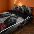 thumbnail image 2 of Erosebridal Happy Halloween Crow Zipper Twin Comforter Sets with Fitted Sheet and 2 Pillowcases, Dark Red Rose Zipper Bedding Set for Boys Girls, Black Burgundy Gray, Black Reversible, 2 of 7
