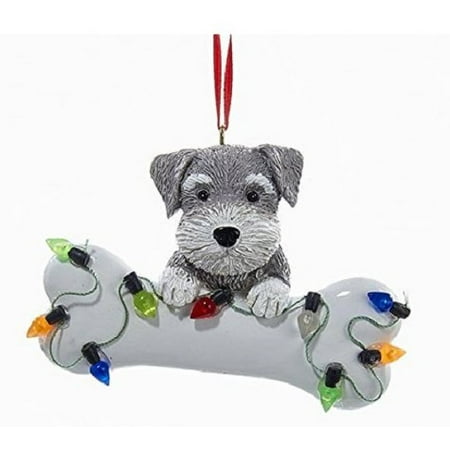Schnauzer Puppy With Large Bone And Christmas Lights Ornament Dog Schnauzer Puppy with Large Bone and Christmas Lights Ornament Dog Pet A1680SC - Schnauzer Puppy With Large Bone And Christmas Lights Ornament Dog