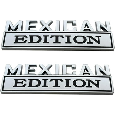 KASGMU  2pcs 7" Large Mexican Edition Emblem Badges Decal Car Flag Decal Military Replacement for F150 F250 F350 Chevy Silverado  Chevrolet C10  (Chrome Black)