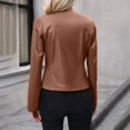 thumbnail image 4 of Women Jacket PU Leather Solid Zipper Coat Winter Warm Retro Lapel Outwear, 4 of 6