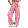 thumbnail image 3 of HomeDM Wide Leg Sweatpants with Pockets Drawstring Elastic Waist Lounge Pink Athletic Pants for Workout Running Size L, 3 of 7