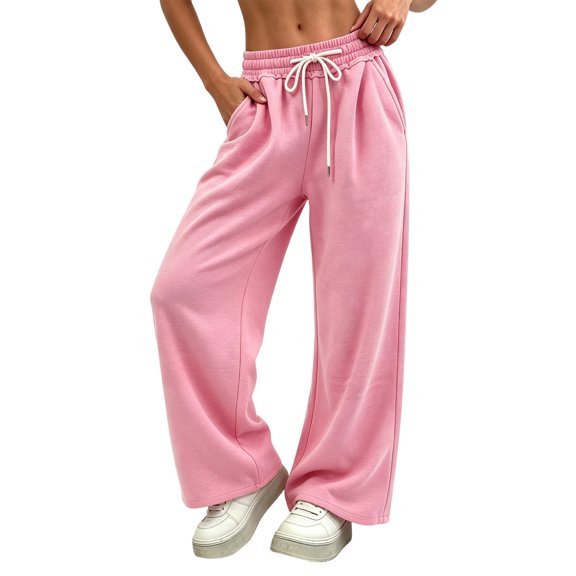 ZHYou No Boundarie Wide Leg Drawstring Sweatpants for Women Casual Loose Fit Comfy Flare Jogger Pants with Pockets,Pink,Size 3XL
