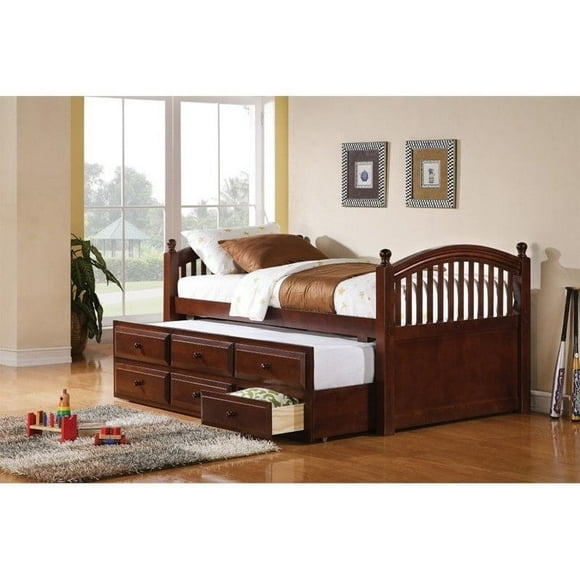 Coaster Twin Daybed with Trundle and Storage Drawers, Cherry