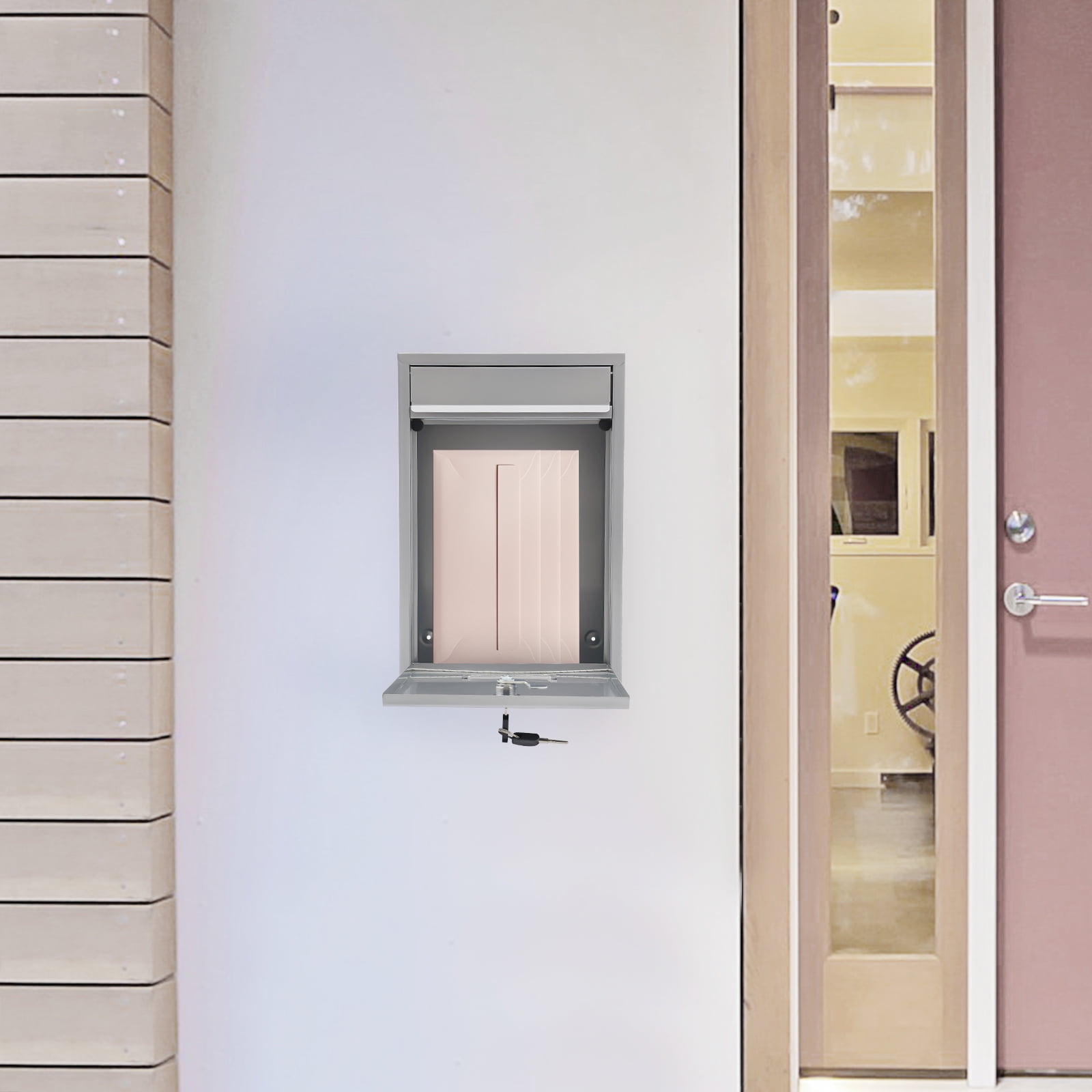 Wildnix Modern Wall-Mount Mailbox, &nbsp; Silver Rectangular Design with Clear Window, Space-Saving and&nbsp; for Indoor and Outdoor Use