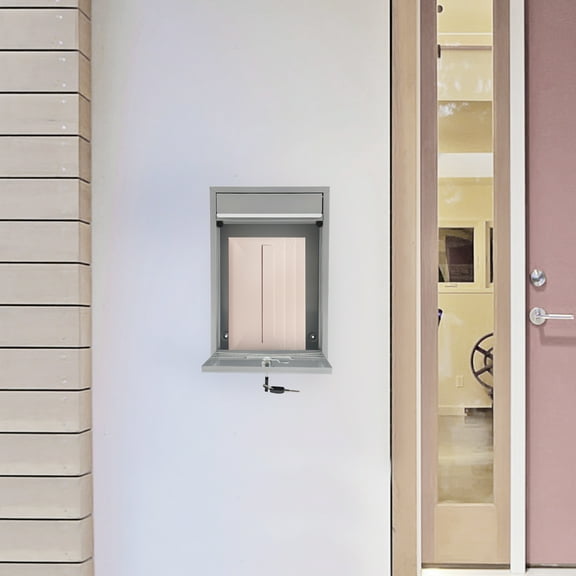 8.46*3.35*12.6in Modern Silver Wall-Mount Mailbox, Metal Mailbox with Key Lock, Locking Drop Box  Indoor&Outdoor