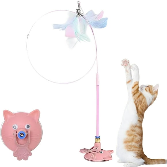 Meowmastery Toy, 2025 Interactive Cat Teaser Wand with Strong Suction Cup, Indoor Hunting and Chasing Toy for Cats, Exercise and Entertainment for Active Felines (Pink)