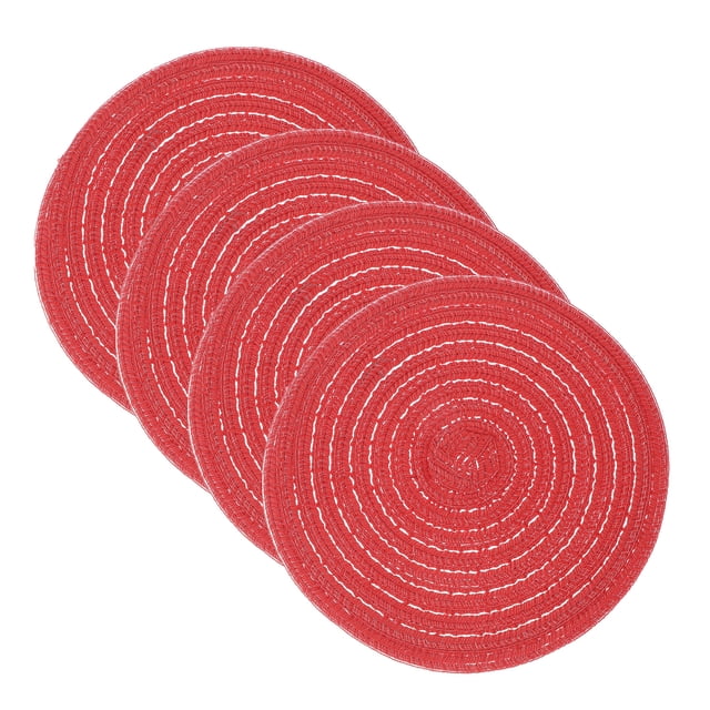 Uxcell 4 Pcs Manteles Individuales Redondos Tejidos, Mantel Lavable de 7 Pulgadas Resistente al Calor, Mantel Decorativo para Mesa de Comedor, Encimera, Rojo