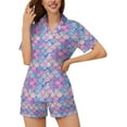 thumbnail image 2 of SKQIT Ensembles de Pyjama à Manches Courtes pour Femmes, 2 Pcs en Satin Doux Imprimé Mignon Chemise Boutonnée et Shorts, 2 of 8