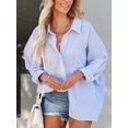 thumbnail image 6 of Women'S Oversized Button Down Shirts Business Casual Long Sleeve Blouse Work Striped Tops Blue XL, 6 of 9