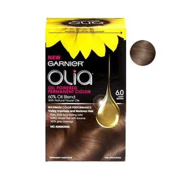 Garnier Olia Oil Powered Permanent Haircolor, Light Brown 6.0 - 1 Kit, 6 Pack