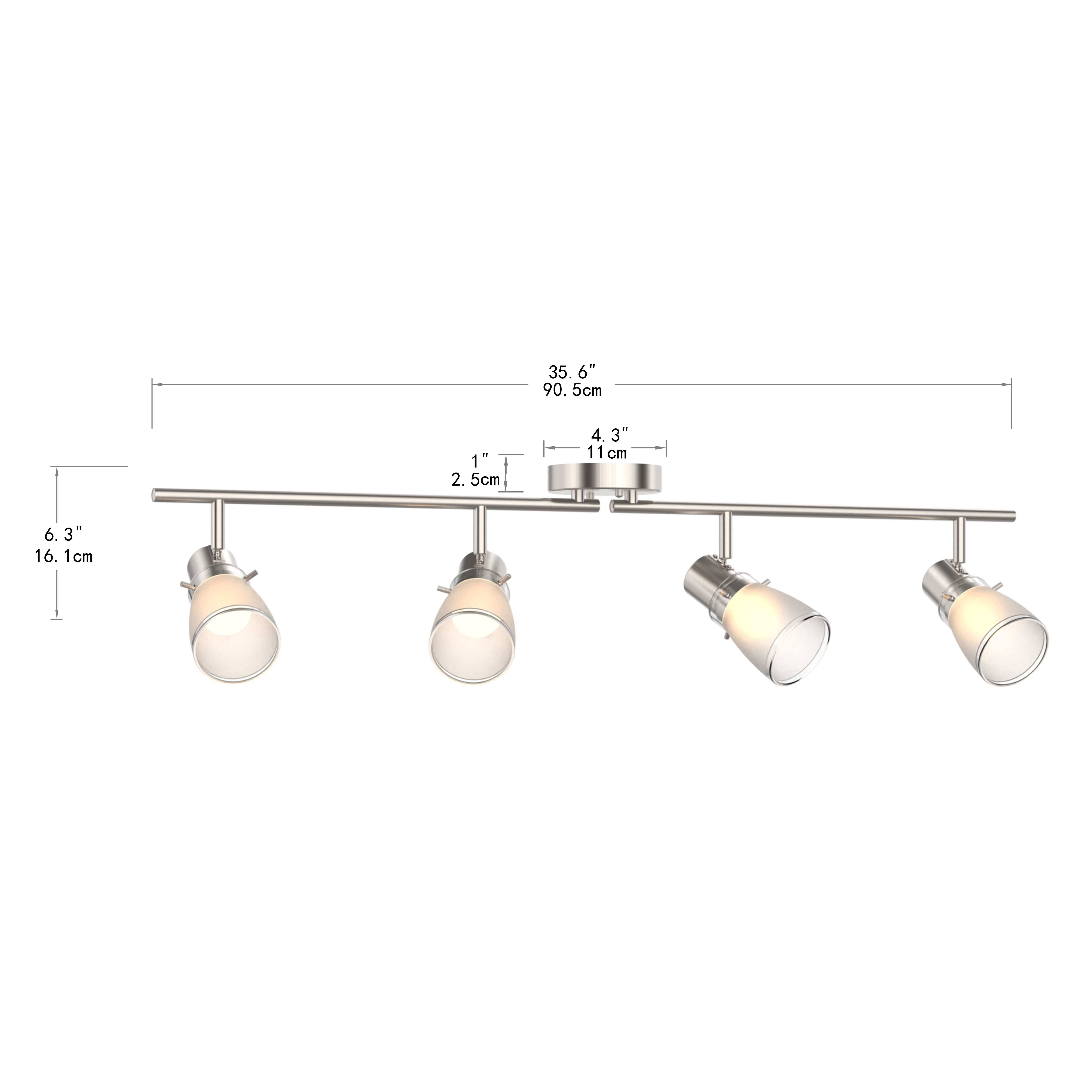 35.6" Dimmable Decorative Track Lighting Kit, Brushed Steel Finish Flush Mount Ceiling Light Fixture with Frosted Glass Shades, Foldable Arms with E26 Base Adjustable Heads (4-Light)