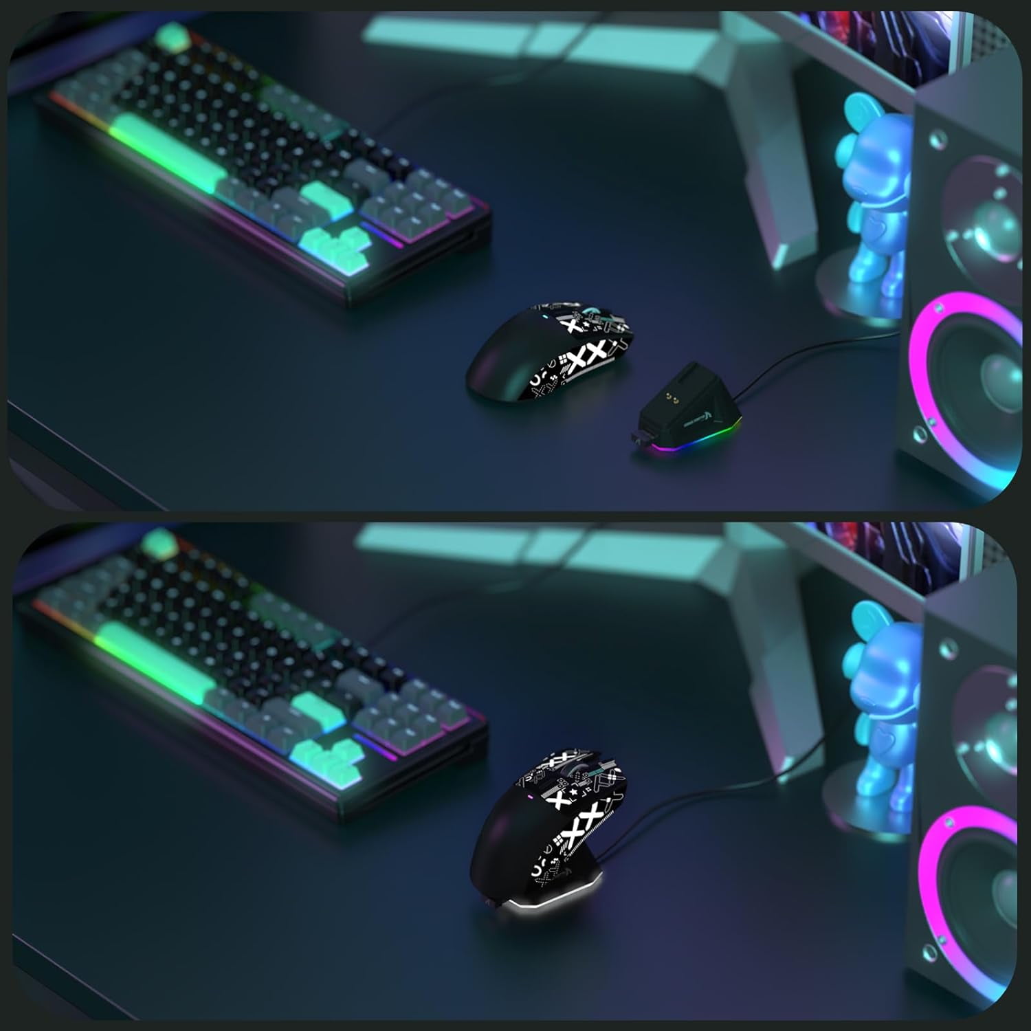 ATTACK SHARK X11 Wireless Gaming Mouse with RGB Magnetic Charging Dock, PixArt PAW3311 Sensor, Ultralight 59g Tri-Mode Gaming Mouse with Tape, Wired/2.4G/BT, 22K DPI for PC/Mac-Black&Tape