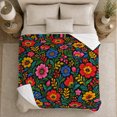 thumbnail image 5 of Vibrant Folk Floral Botanical Otomi Embroidery Inspired, Festive Botanical Garden Scene, Warm Flannel Blanket for Sunroom and Reading Nook, Garden Lovers Thanksgiving Gift, Botanical Home Decor, 5 of 9