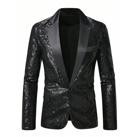 Qiggri Men's Sequined Dance Suit With Dance Accompaniment Colorful Suit Dress Solid Color Suit Jacket