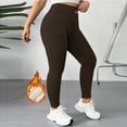 thumbnail image 4 of Fleece Lined Leggings Women Stretchy High Waisted Plus Size Yoga Pants Comfy Soft Activewear Gym Workout Leggings Brown 2XL, 4 of 9